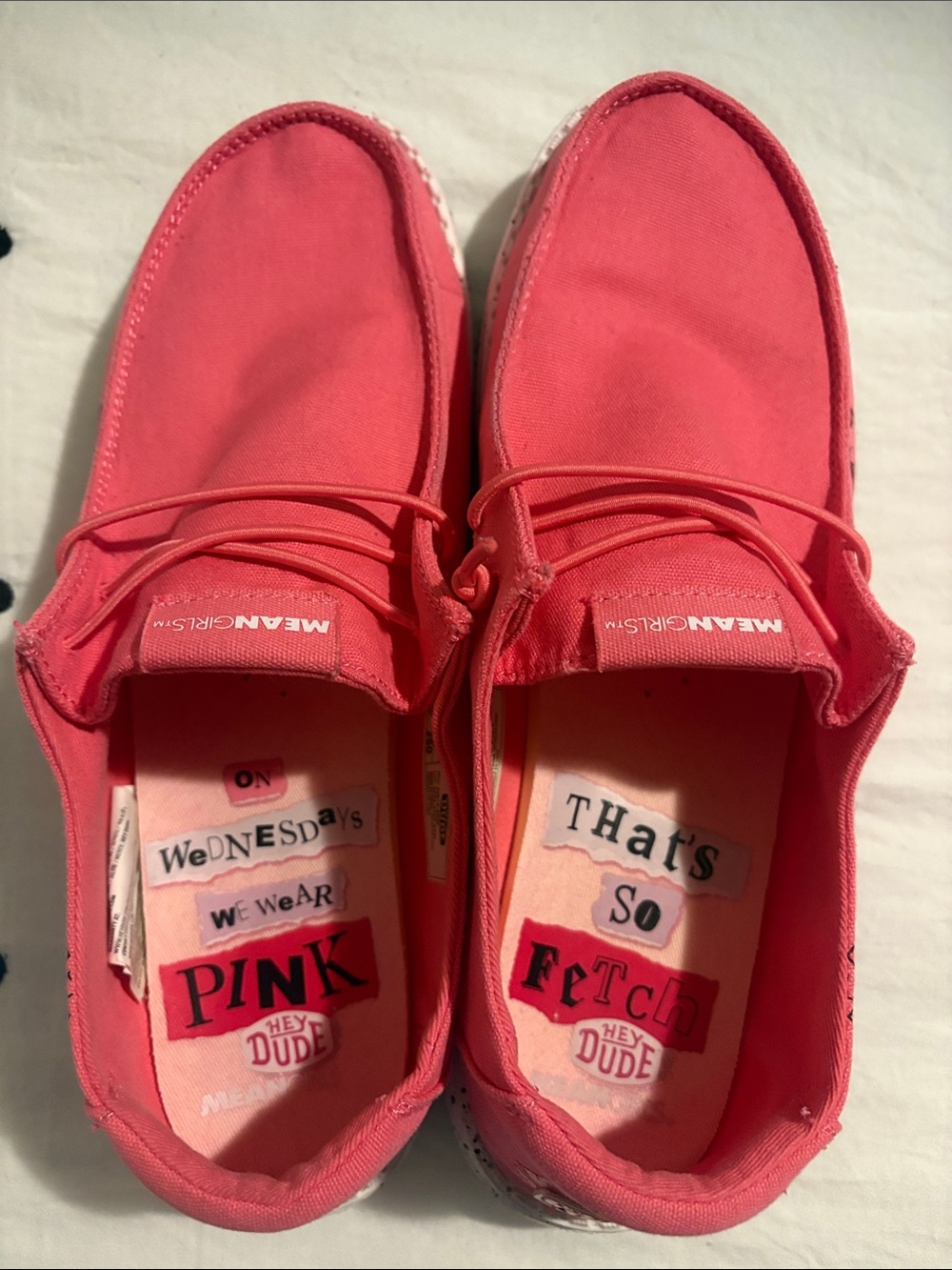 Hey Dude Women's “Mean Girls” Pink Slip-On Loafers with Graphic Accents - Picture 3 of 8